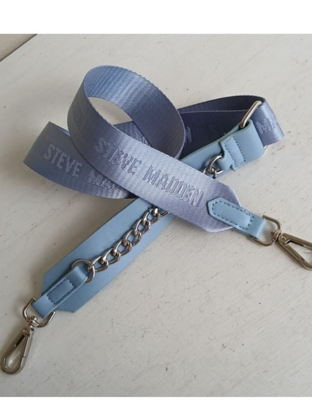 Wide Light Blue Adjustable Logo Shoulder Strap with Chain